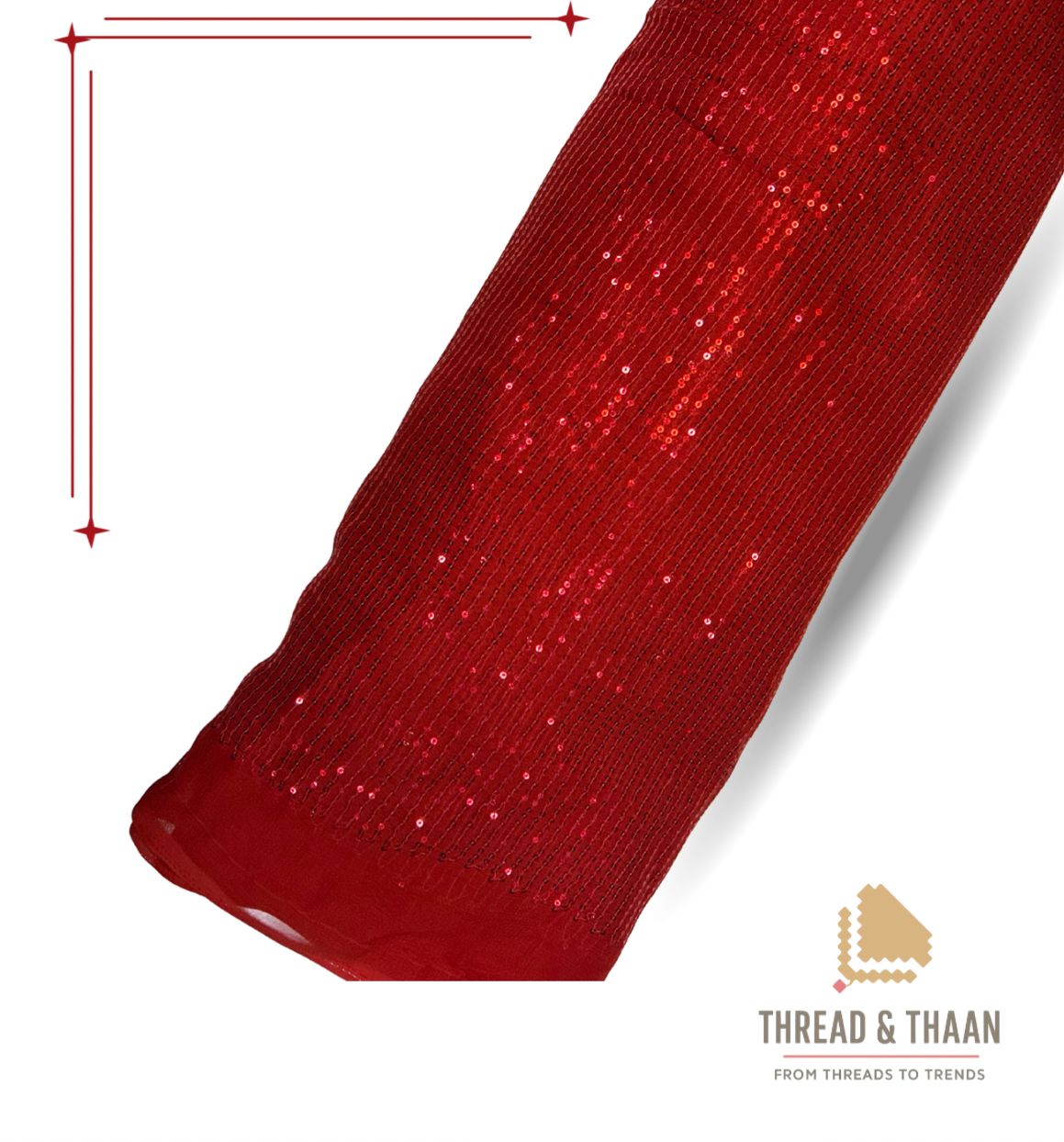 Red water sequin georgette fabric with shimmering embellished pattern