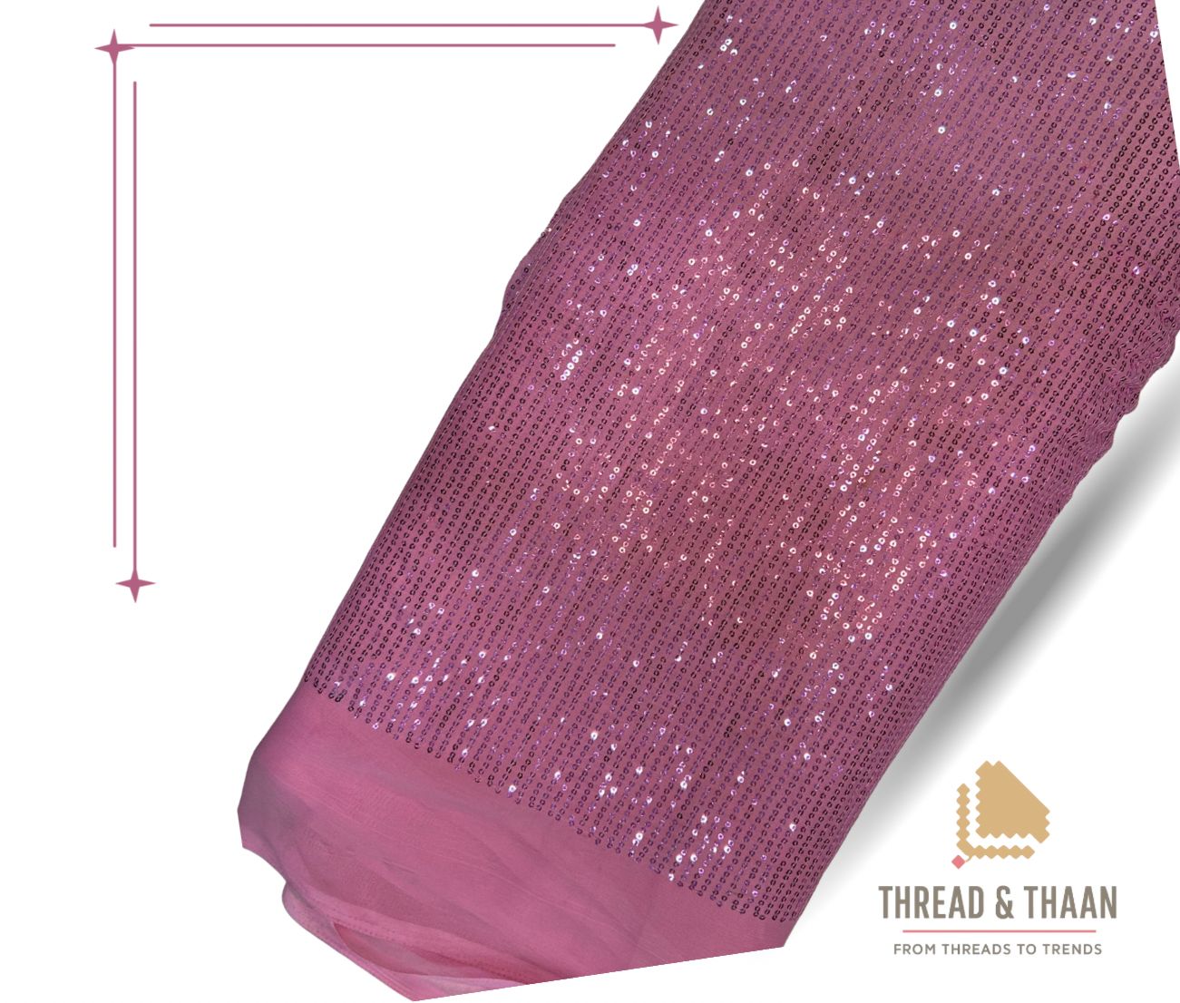 Pink water sequin georgette fabric with shimmering embellished pattern