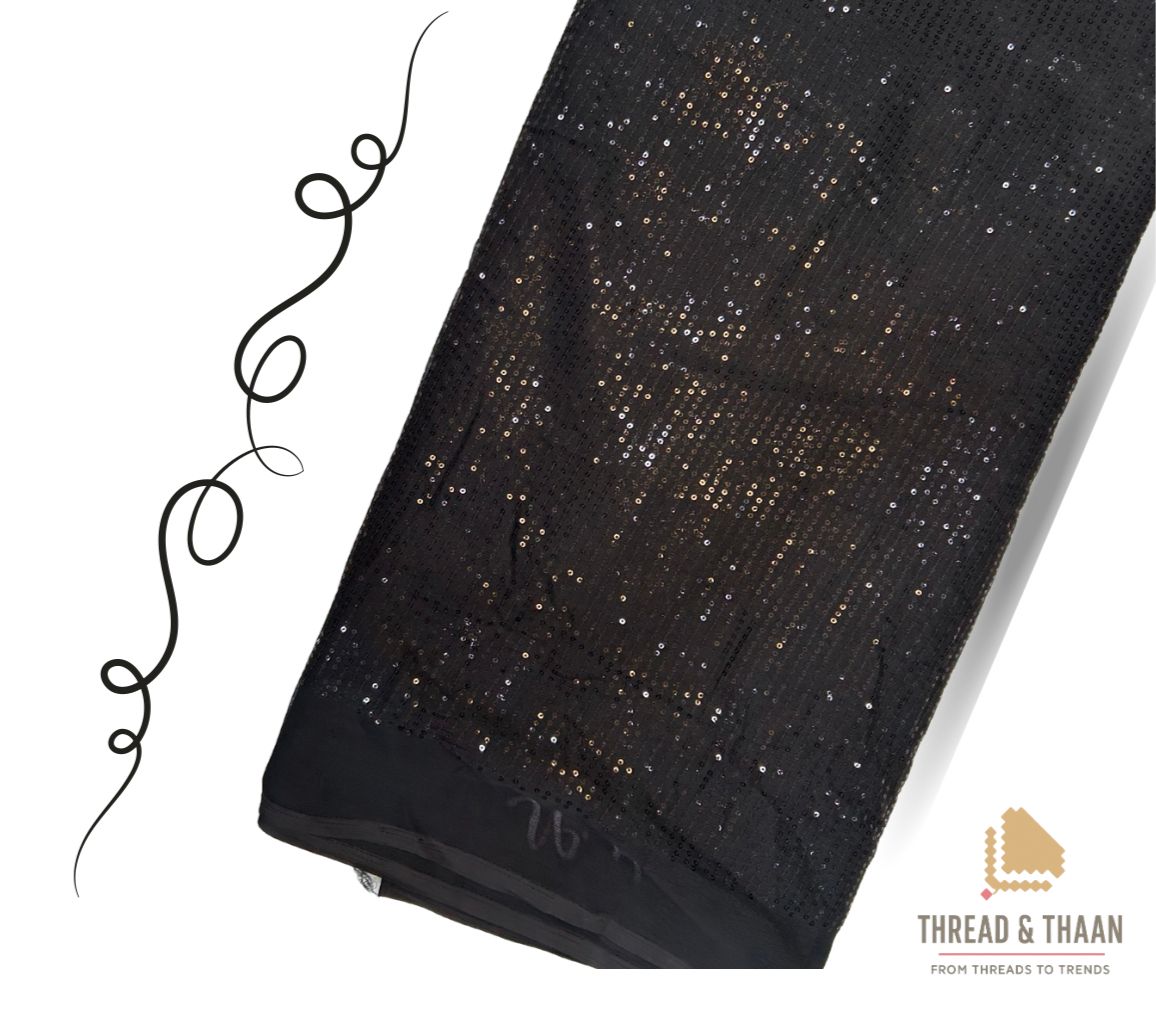 Silver water sequin georgette fabric with shimmering embellished pattern