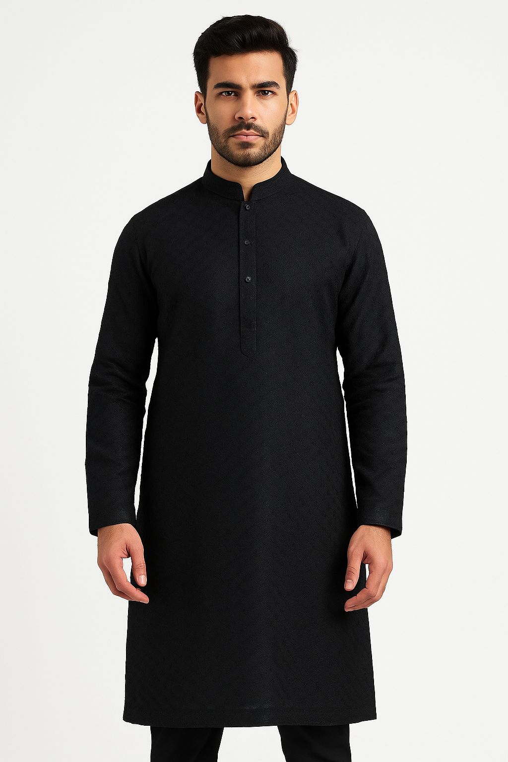 Premium black pure cotton embroidered fabric with pagdi pattern for traditional ethnic and festive clothing