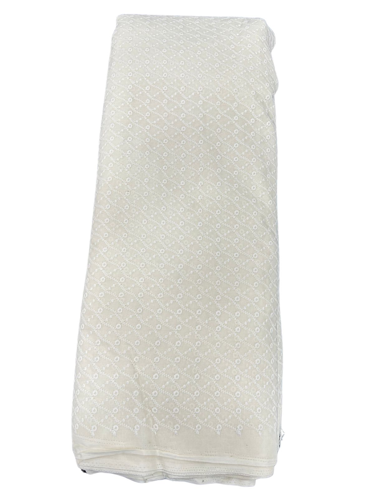 Men’s cotton kurta fabric in pastel cream featuring pagdi pattern embroidery