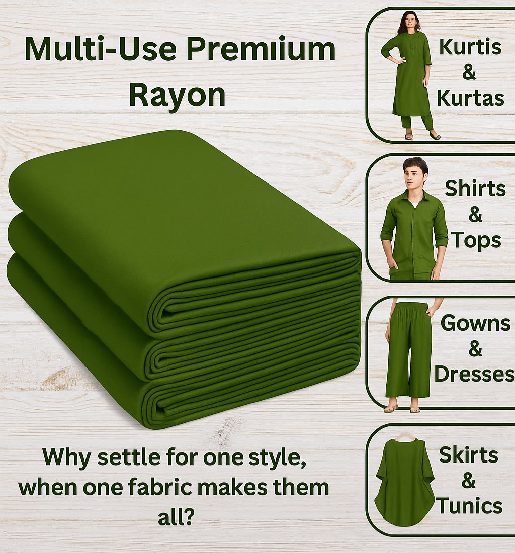 Dark Green Rayon Fabric Closeup – Soft, Lightweight Sewing Material.