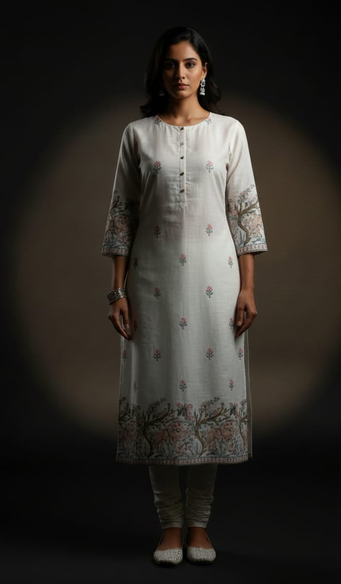 Luxury malai satin ethnic fabric for women with heavy embroidery, lion design daman border and premium butti work, 55 inch width