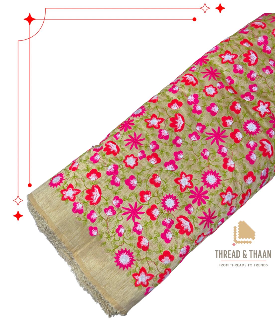 Vibrant floral pattern brocade silk fabric for lehengas, sarees and blouses.