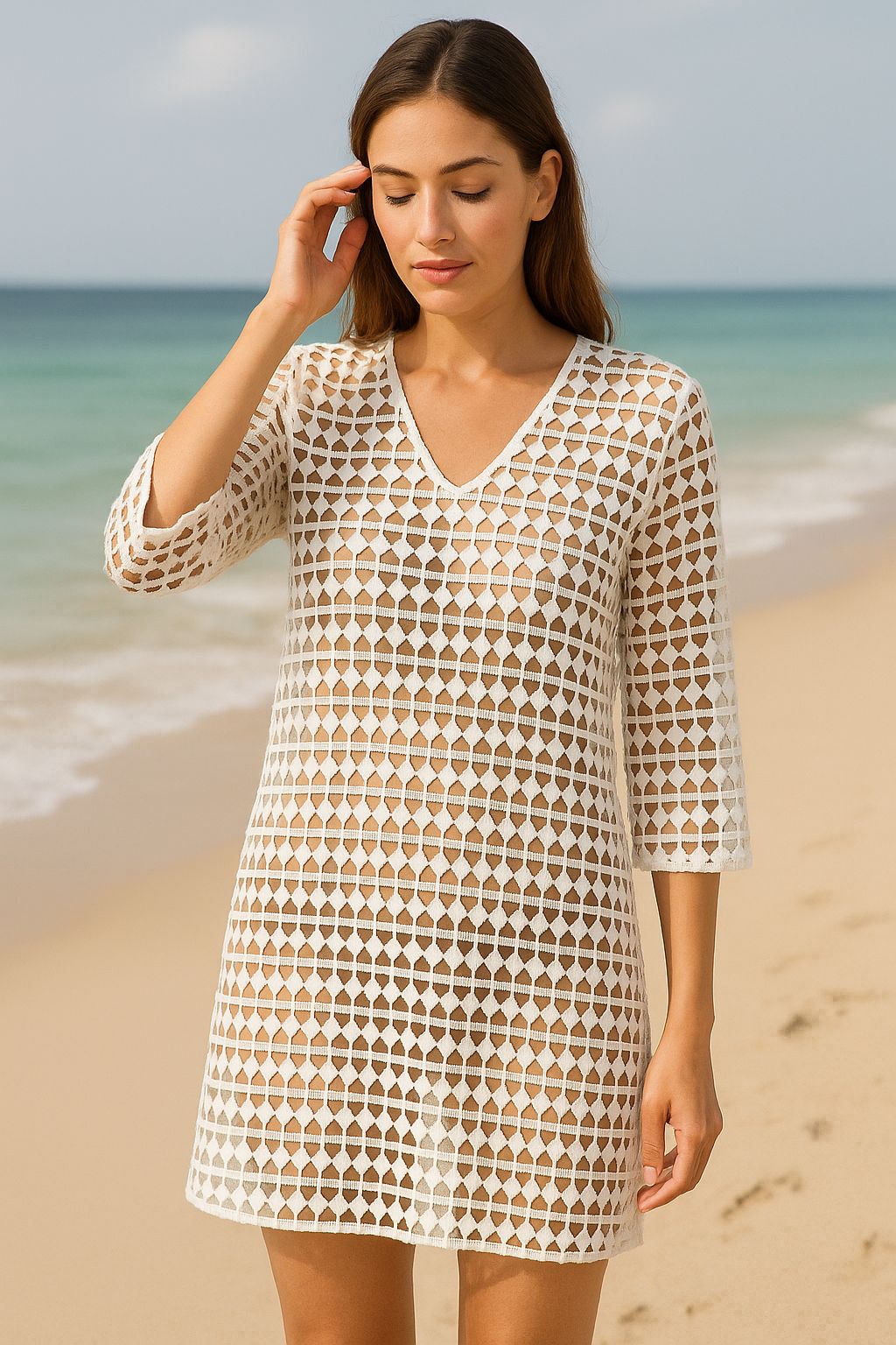 Off-white GPO net lace, cream Venice Guipure style, dyeable embroidered fabric for dresses.