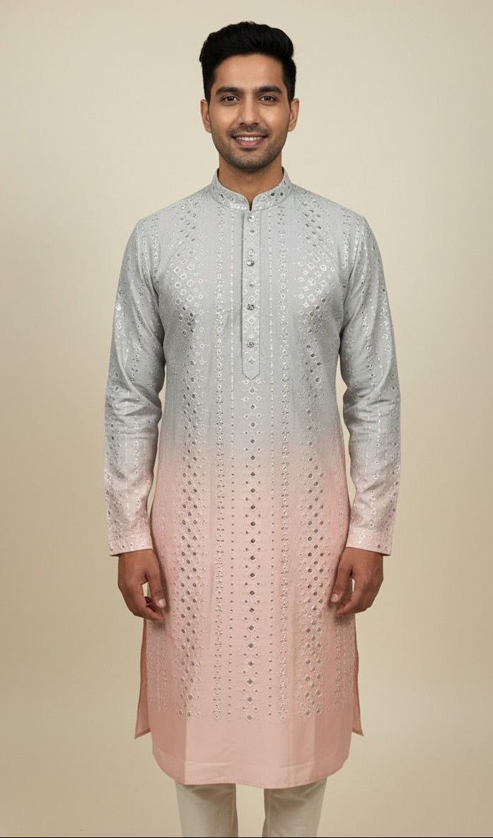 Luxury wedding special material. Ombre fabric (Sleeves, Back, Front) in blush and gray with sequin work.