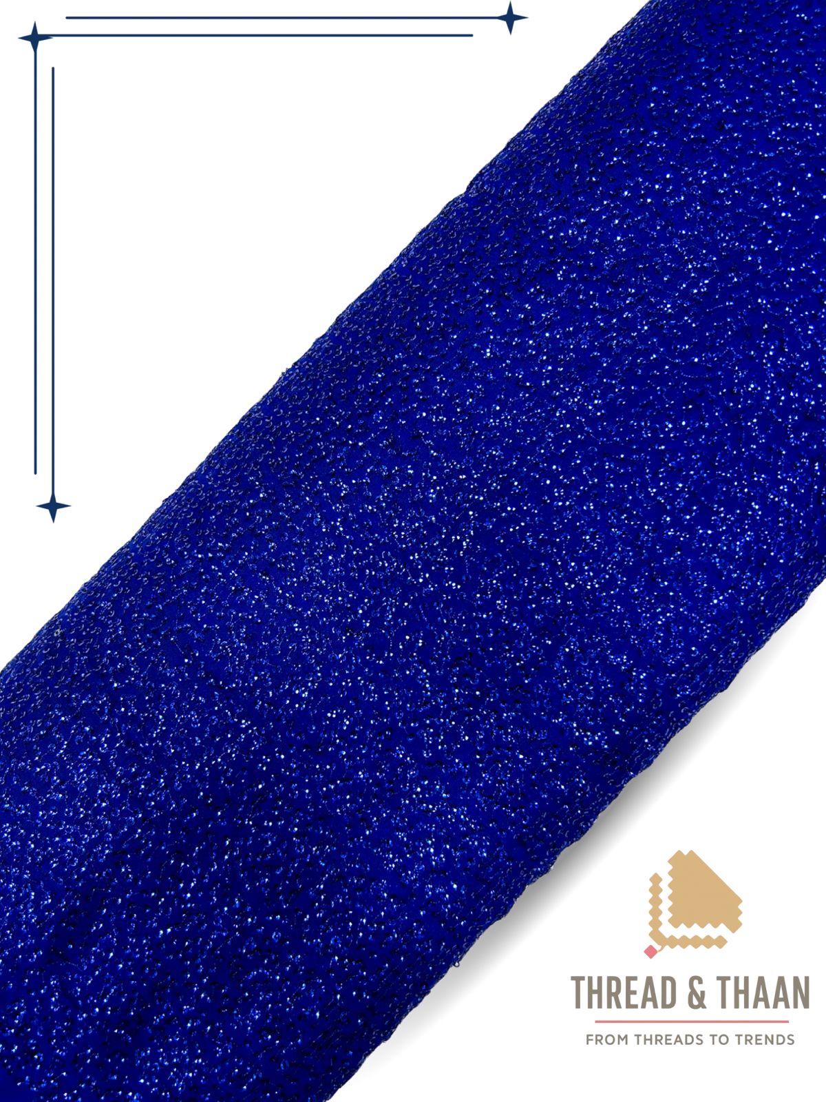 Blue shimmering georgette fabric with sparkling textured pattern for fashion wear.