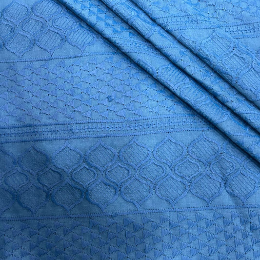 Petrol blue cotton patta fabric men’s ethnic wear material with jacquard woven texture