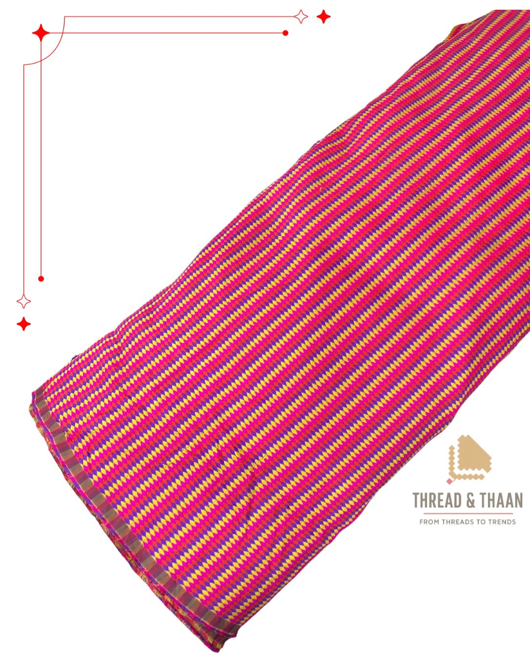 Pink and yellow striped brocade silk fabric for ethnic wear and blouses.