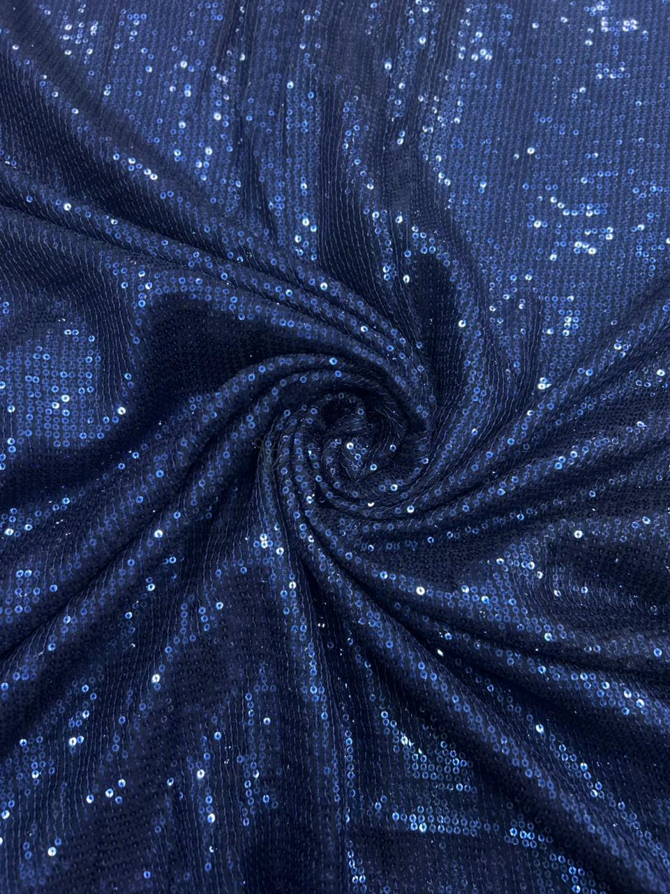 Elegant Navy Blue Party Wear Georgette Sequin Fabric for Designer Dresses & Couture Outfits