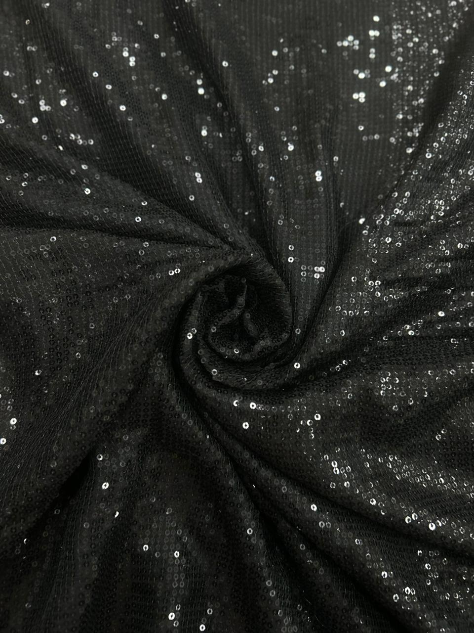 Luxury Black Sequin Georgette Fabric with Heavy Glitter Work for Sarees & Party Outfits