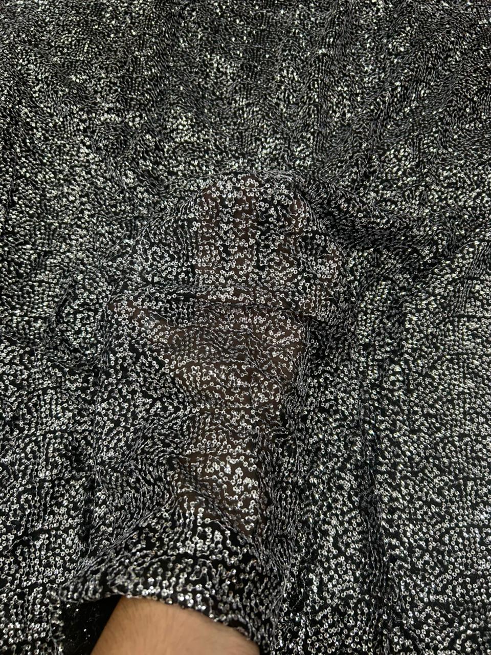 Luxury Black Kichdi Net Fabric with Heavy Designer Work for Designer Dresses, Blouses & Gowns