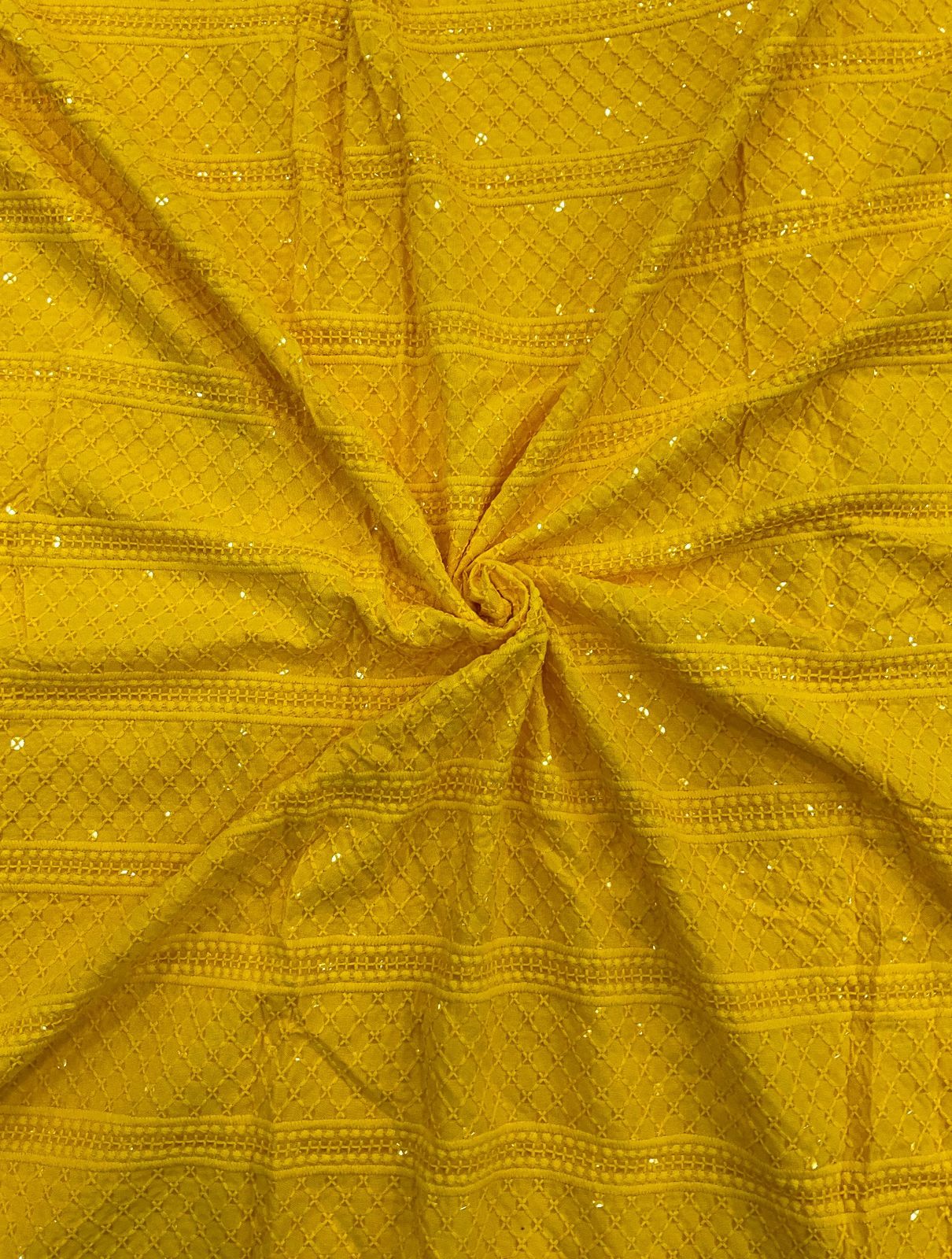 Premium yellow geometric embroidery fabric alongside boys kurta — ideal for Haldi special looks, Diwali festive wear, event special outfits, and kids ethnic fashion.