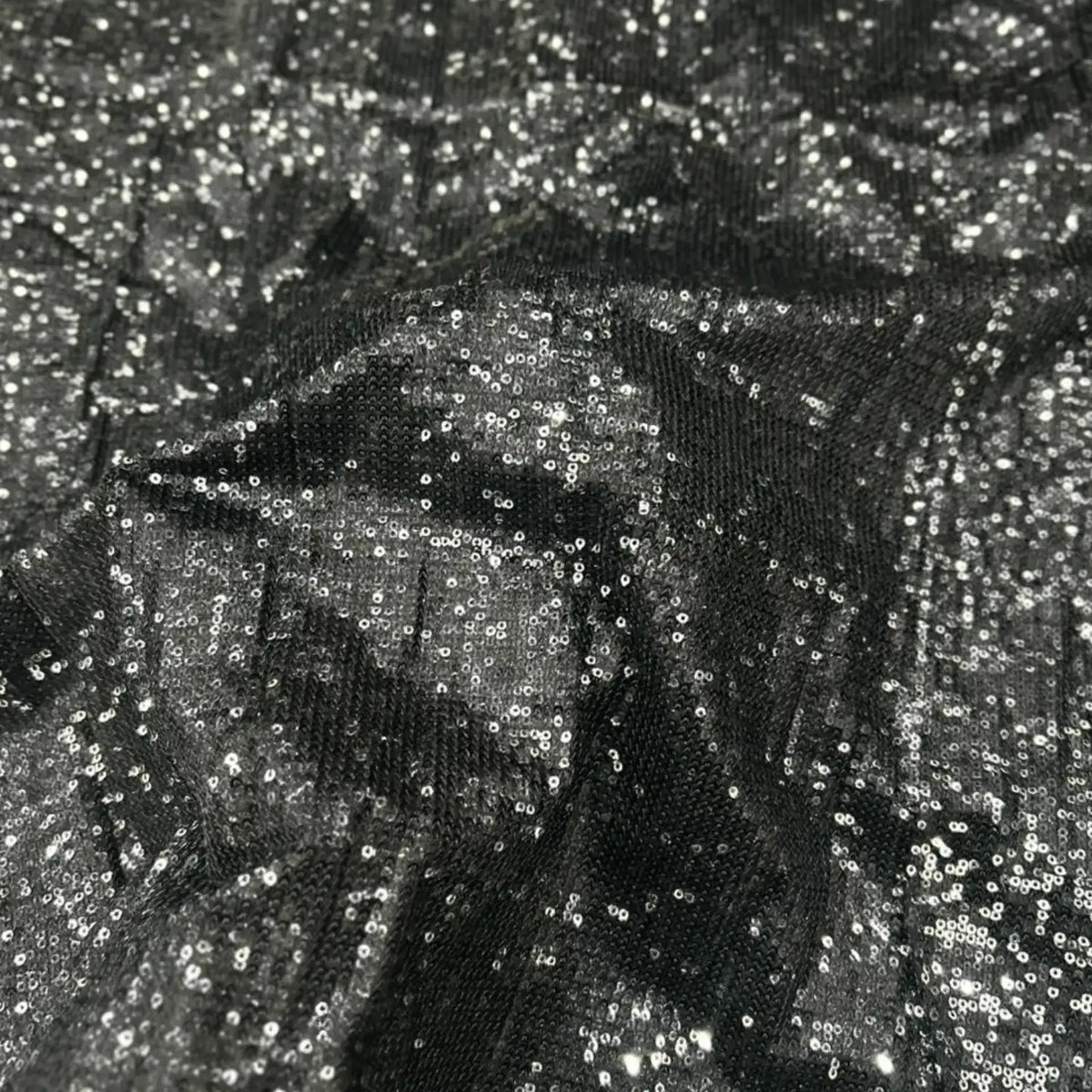Black All Over Micro Sequins Net Fabric for Gowns, Sarees & Party Wear.