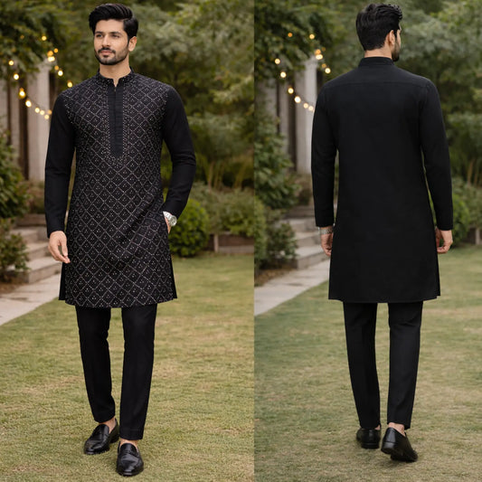 Chanderi silk unstitched kurta fabric with plain back and sleeves