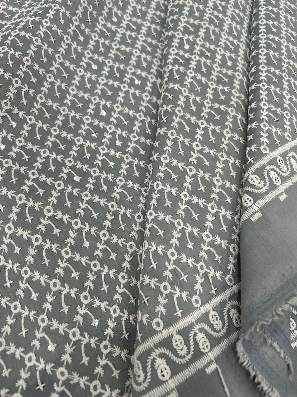grey chikankari roman silk kurta fabric men
