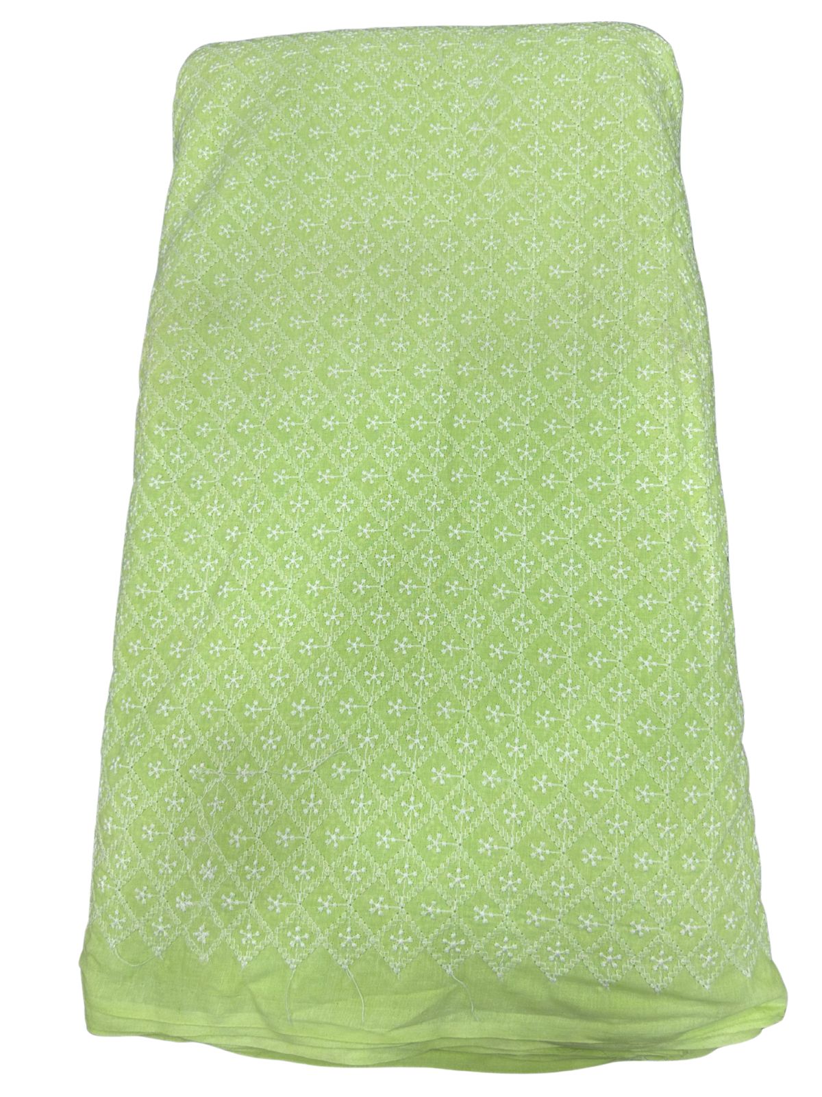 Green lakhnavi embroidery cotton fabric for women’s suits, men’s kurtas and elegant festive outfits