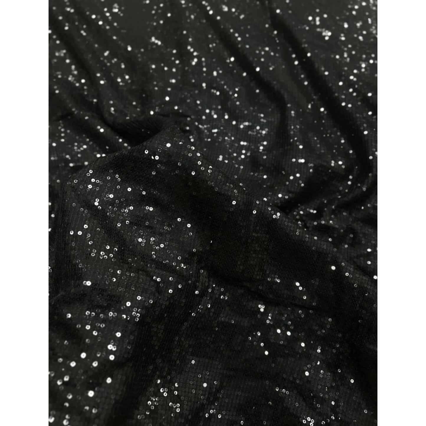 Black Sequin Georgette Fabric Close-up