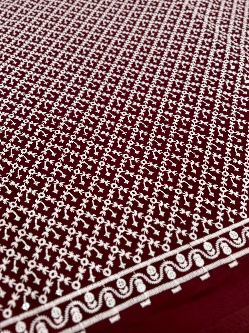 maroon roman silk women kurti material chikankari sequin