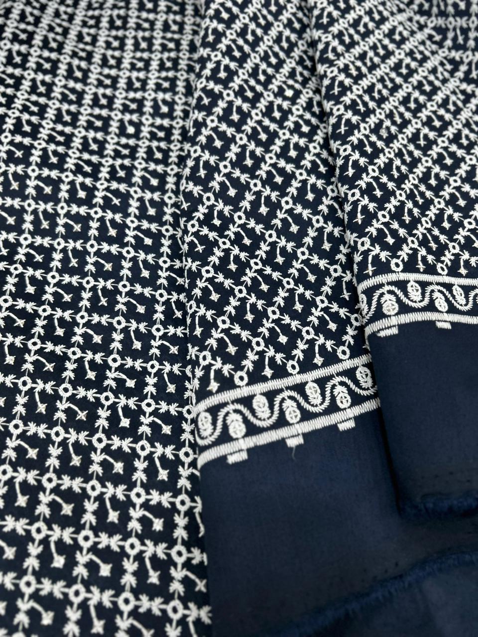 roman silk kurta fabric men white chikankari sequin