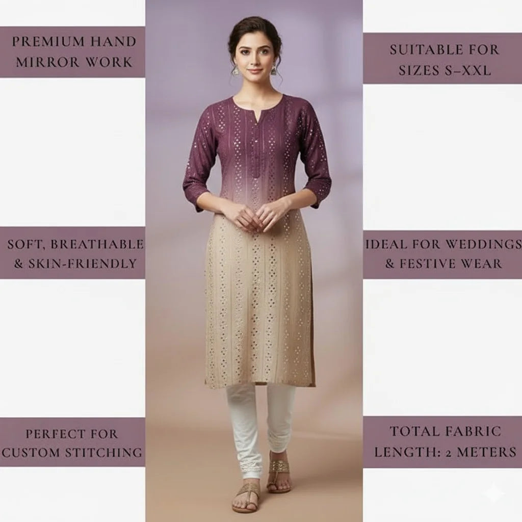 Luxury ombre ethnic suit fabric with mirror embroidery