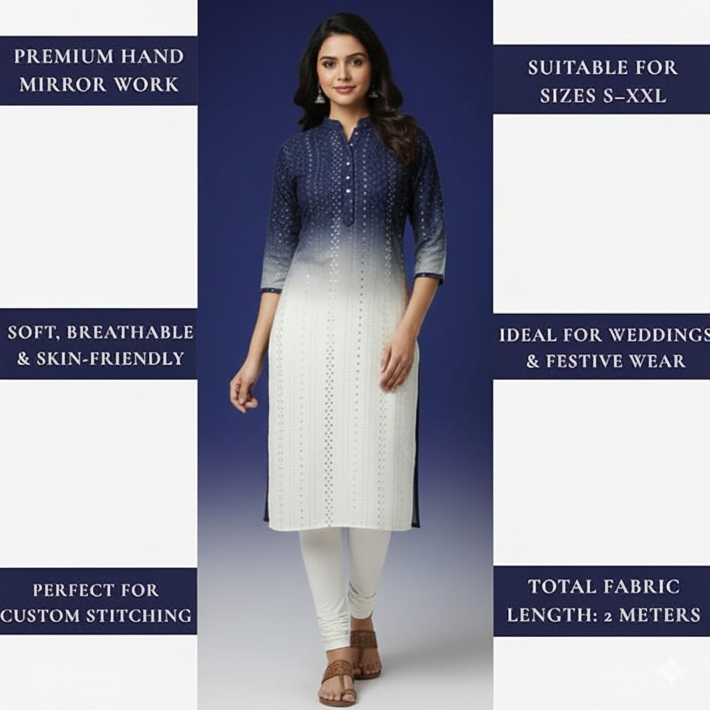 Luxury navy ombre kurti fabric for party outfits