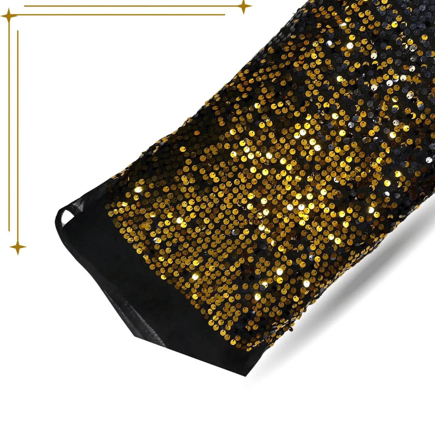 Rolled Blue Gold Tissue Sequin Work Fabric featuring heavy all-over sequin embroidery with a dazzling shimmer finish. Ideal for bridal wear, party wear gowns, lehengas, sarees, cocktail dresses and couture fashion.