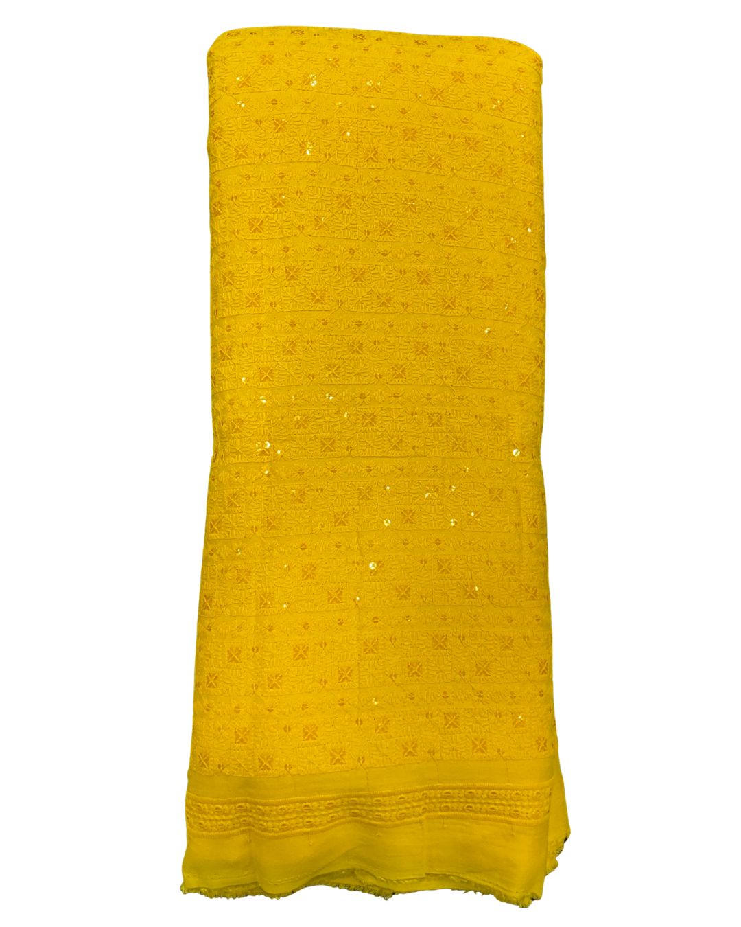 Yellow sequin embroidered chess pattern kurta fabric for men’s diwali season kurta, sherwani and festive outfits
