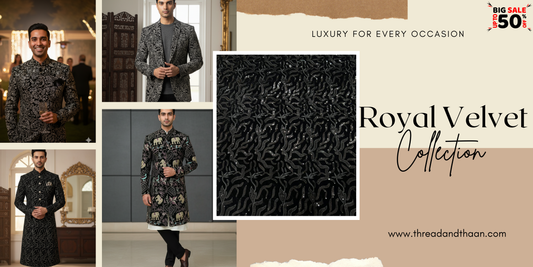 Premium velvet fabric for winter clothing – soft, warm, and luxurious textile for men’s kurtas and sherwanis.
