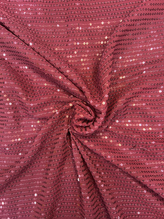 Premium pink sequin georgette fabric for lehengas, sarees and blouses
