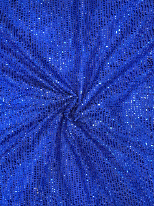 Royal blue water sequin georgette fabric with shimmering embellished pattern