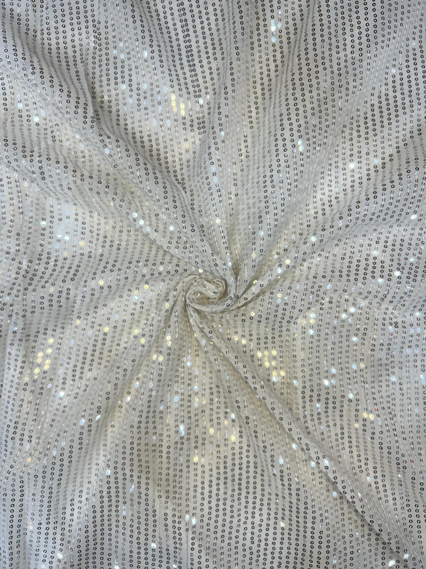 Premium off-white sequin georgette fabric for lehengas, blouses and dupattas