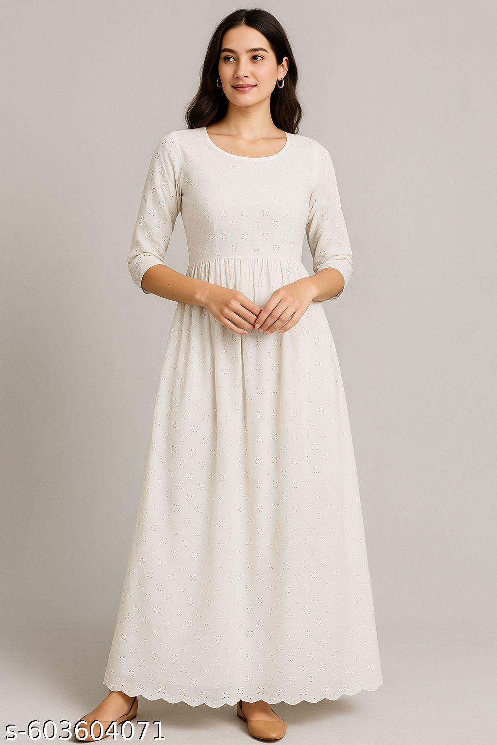 Premium Pure Cotton White Hakoba Schiffli Embroidery Fabric 56 Inch Wide for Kurti Suit Dress