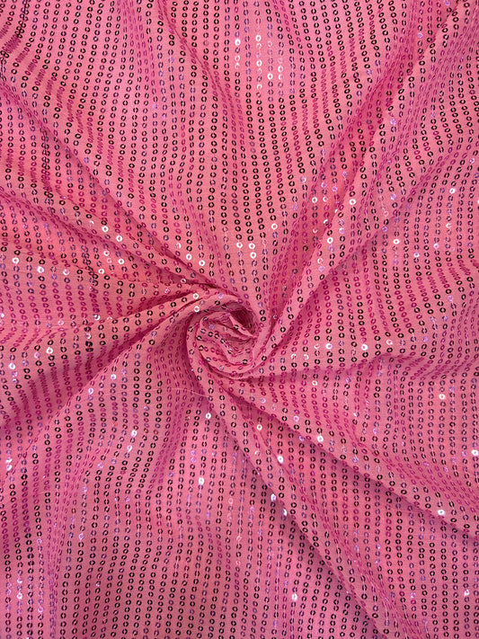 Premium pink sequin georgette textile for lehengas, sarees and blouses