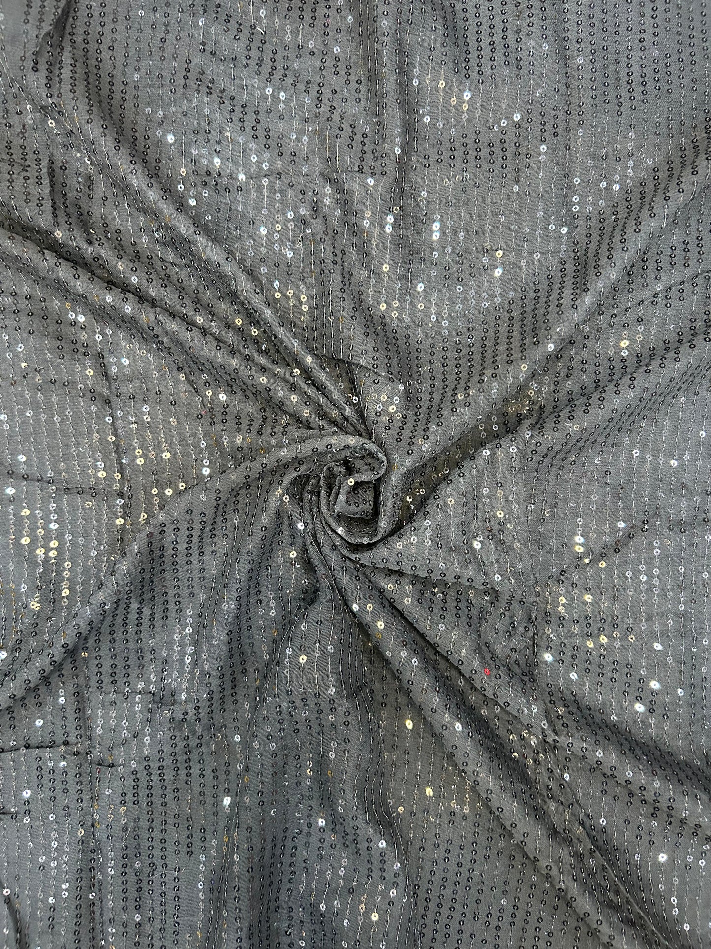 Premium silver sequin georgette textile for lehengas, sarees and blouses