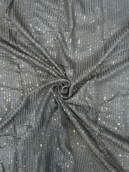 Premium silver sequin georgette textile for lehengas, sarees and blouses