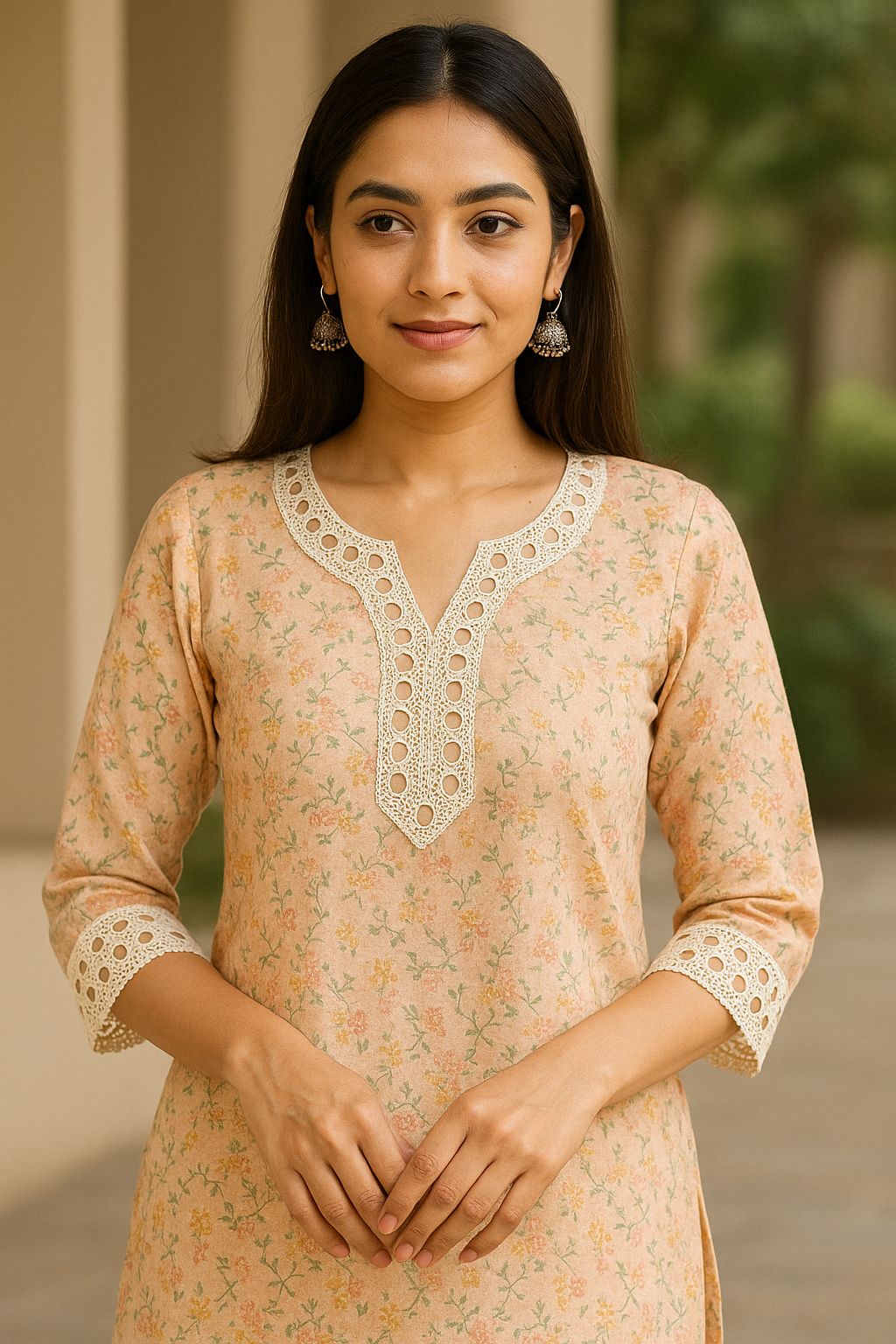 Wave motif cotton guipure lace fabric for overlays, gowns, and ethnic wear