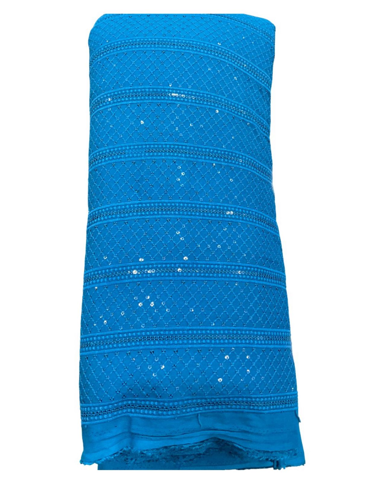 "Premium blue geometric embroidery fabric alongside boys kurta — ideal for weddings, festive events, ethnic fashion, and kids celebration wear."