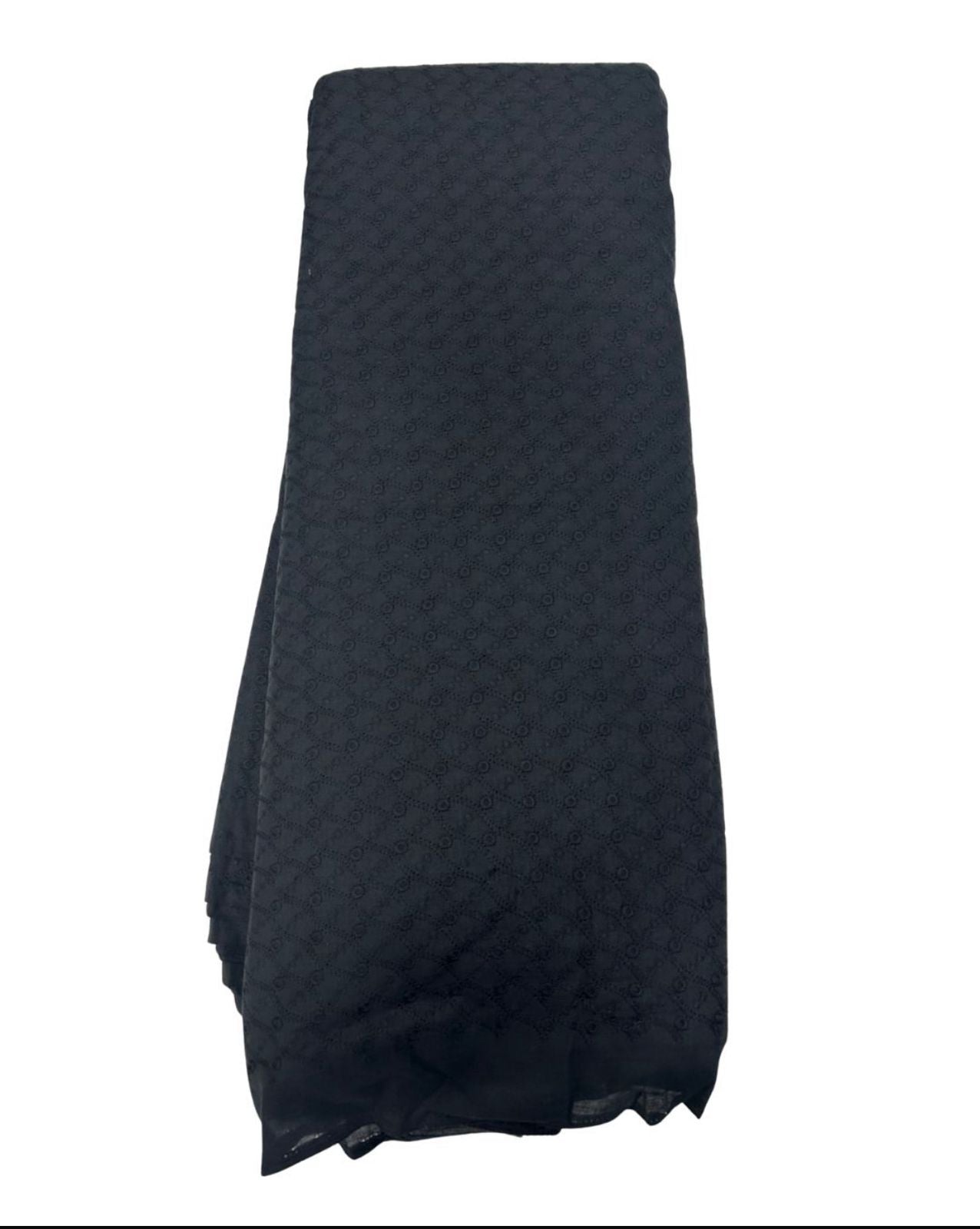 Designer black textured embroidery fabric shown with child wearing matching kurta — ideal for festive occasions, party wear, and cultural functions.