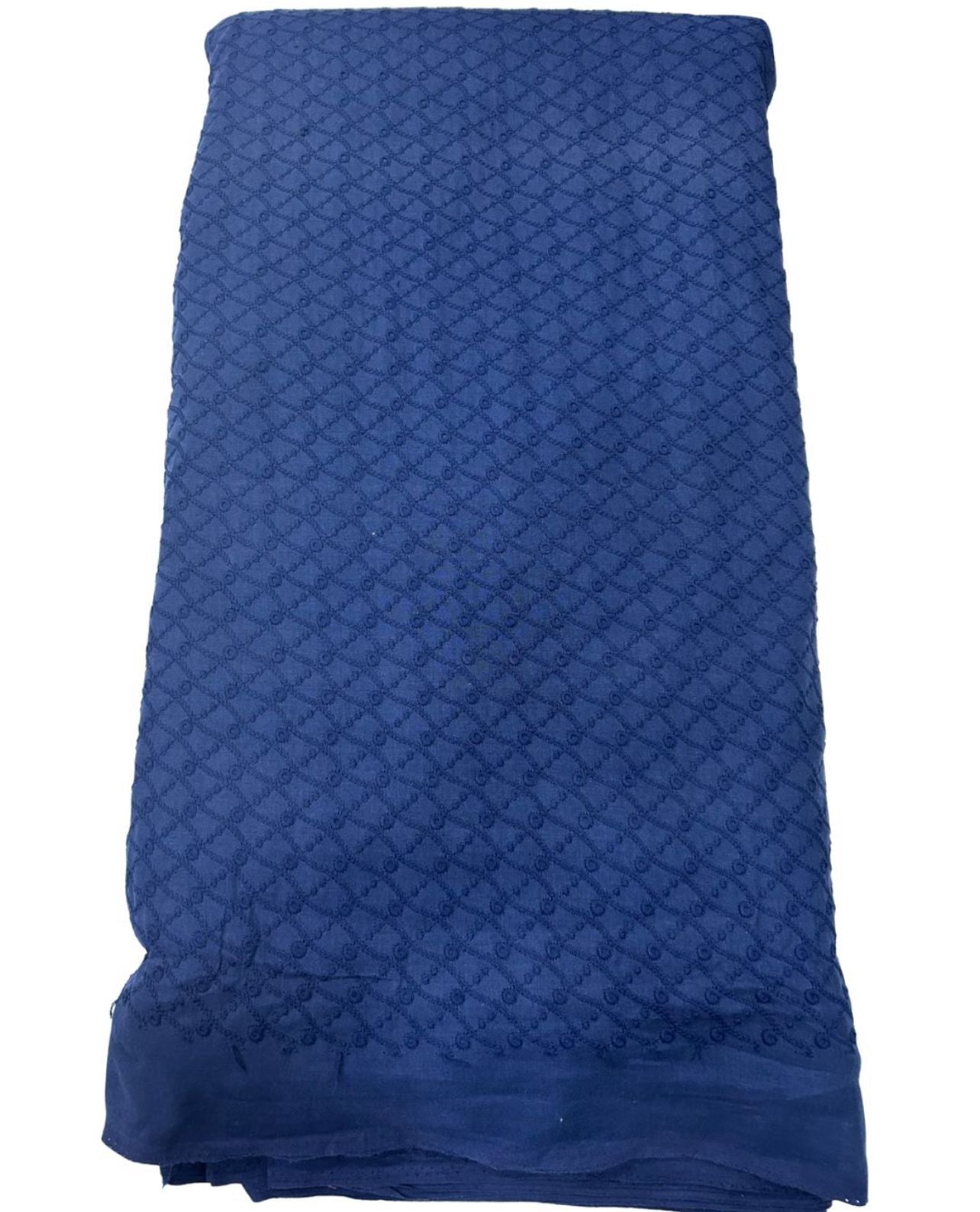 Designer blue textured embroidery fabric shown with child wearing matching kurta — ideal for festive occasions, party wear, and cultural events.