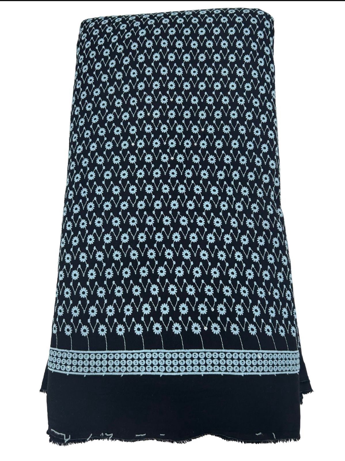 Designer black floral print fabric shown with child wearing matching kurta — perfect for boys festive fashion, party wear, and traditional occasions.