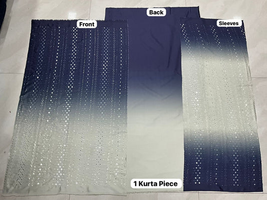 Wedding special ombre fabric (blue to white). Sequined pattern on front and sleeves for clothing.