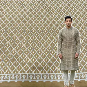 beige roman silk kurta fabric men