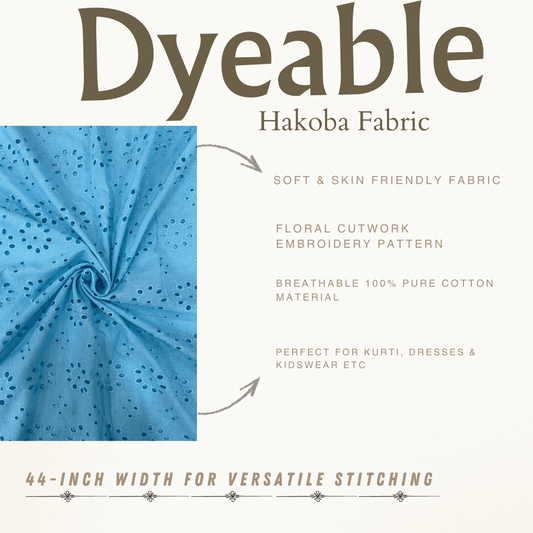 Blue hakoba cotton eyelet embroidery fabric close-up.
