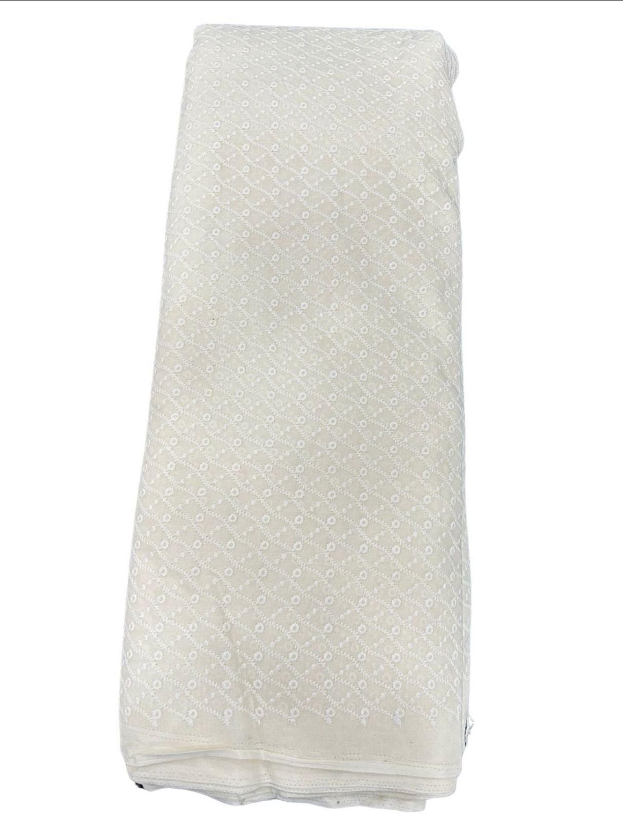 Designer beige textured embroidery fabric shown with child wearing matching kurta — ideal for festive events, party wear, and cultural functions.