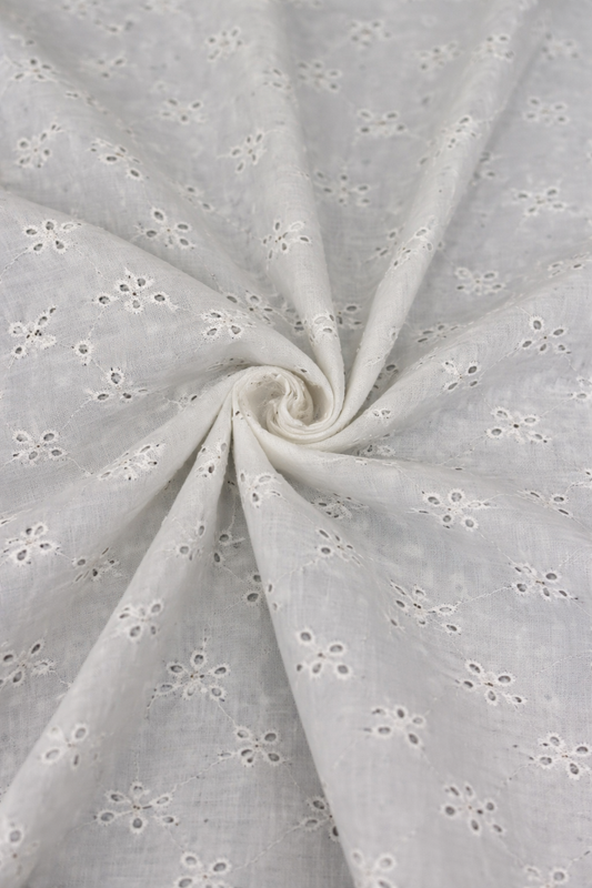 Premium Pure Cotton White Hakoba Schiffli Embroidery Fabric 56 Inch Wide for Kurti Suit Dress
