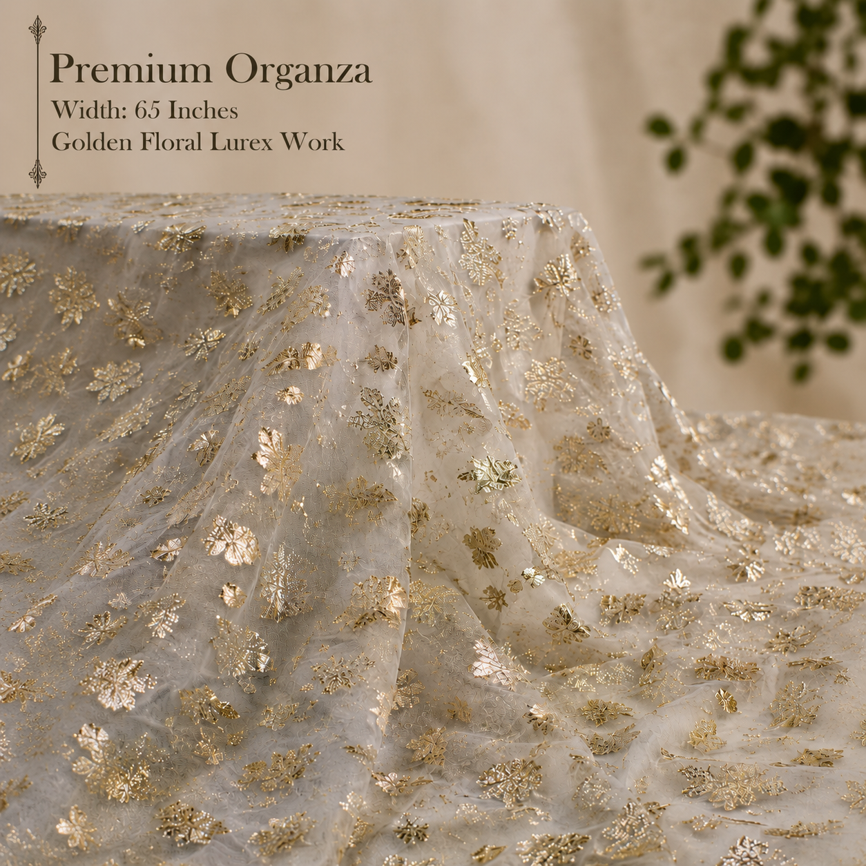 Premium Dyeable Viscose Georgette Fabric with Elegant Golden Lurex Work for Saree, Gown, Lehenga & Designer Party Wear Outfits