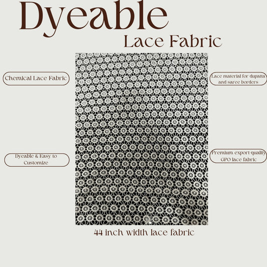 White circular pattern GPO lace fabric close-up.