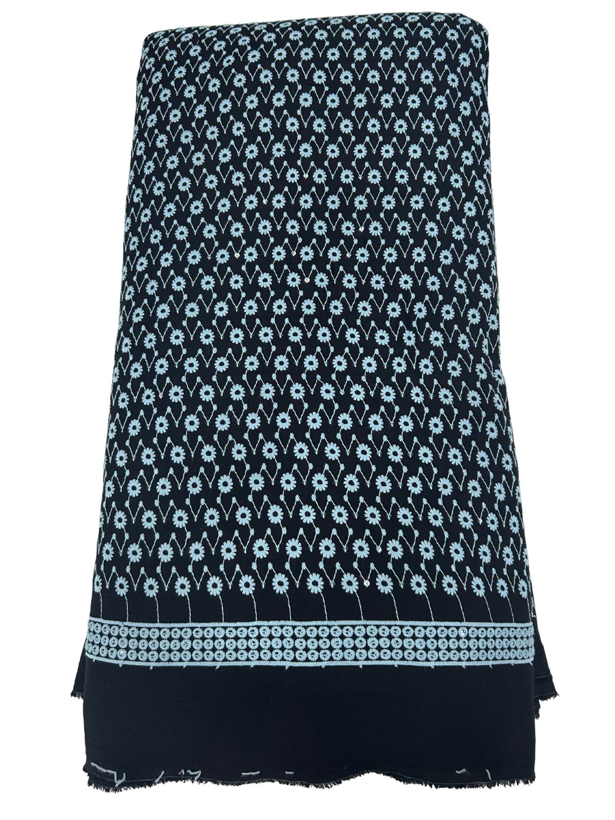 Designer black white floral embroidery kurta fabric with sequins for festive, party and indo-western outfits

