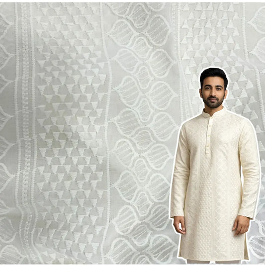 Cotton patta fabric for men cream color with traditional woven ethnic pattern